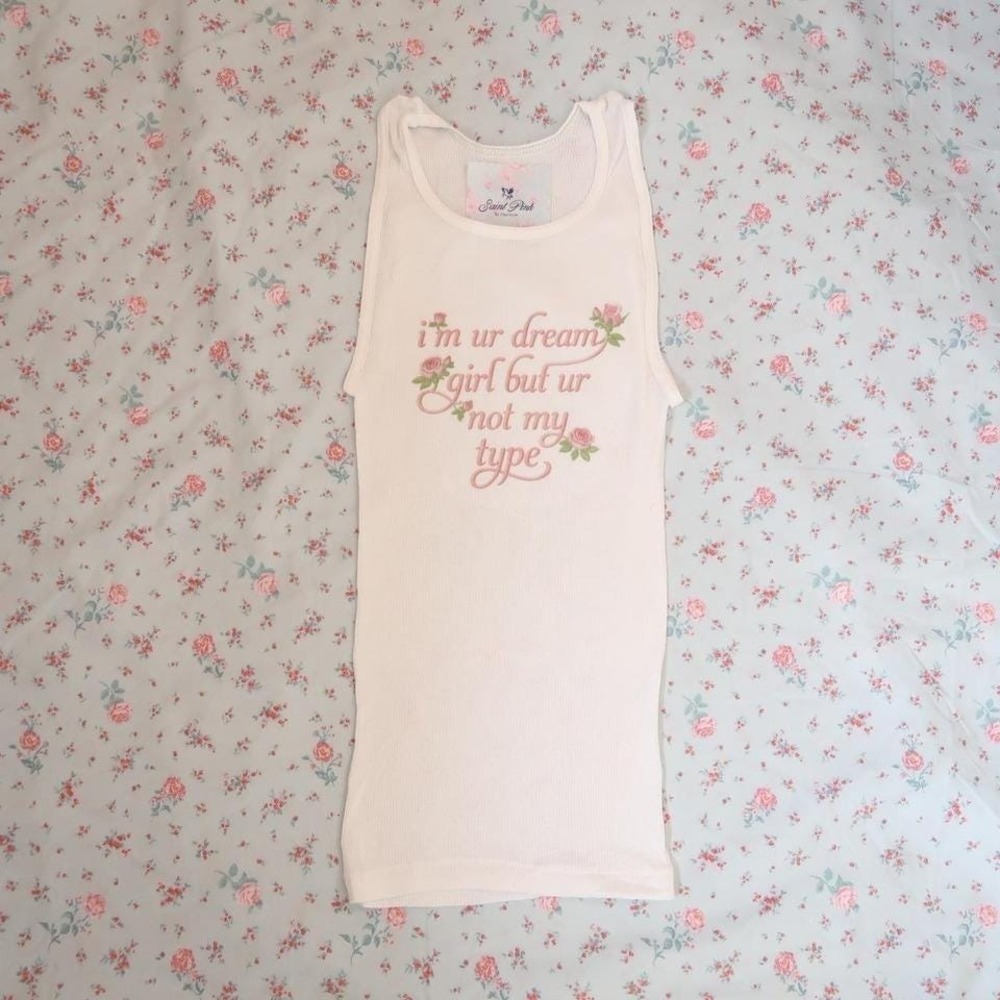 y2k dream girl slogan tank rose graphic ribbed cami - Picture 4 of 5